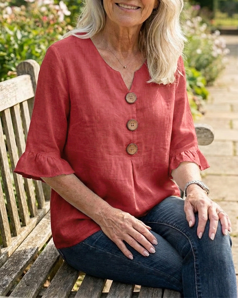 Sophia | Linen-Cotton Ruffle Blouse