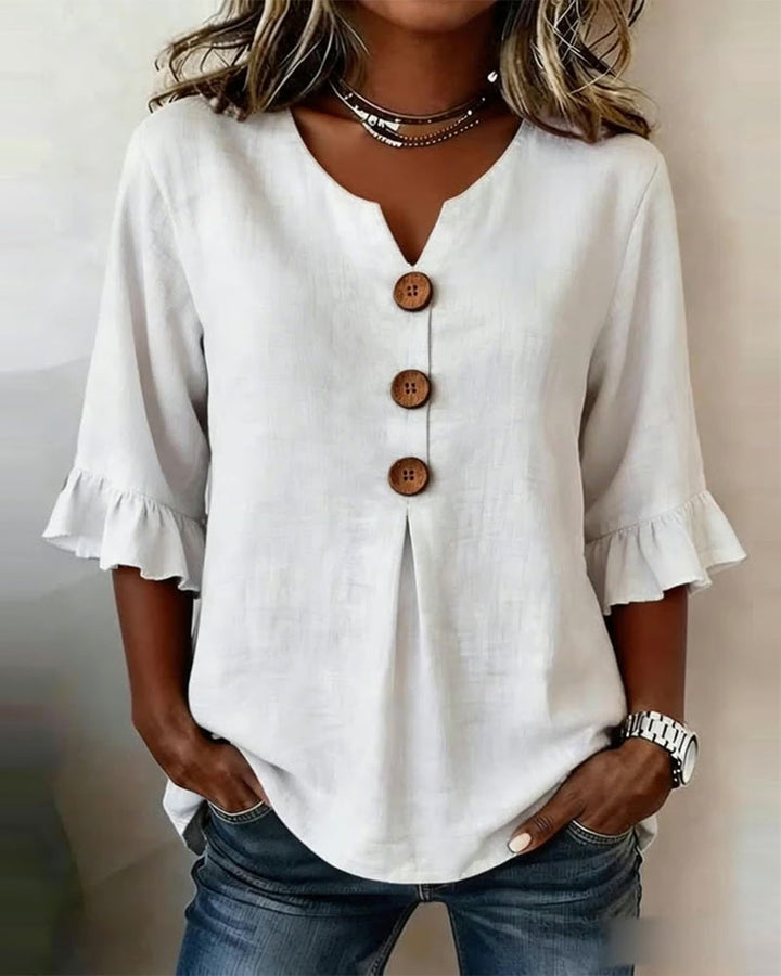 Sophia | Linen-Cotton Ruffle Blouse