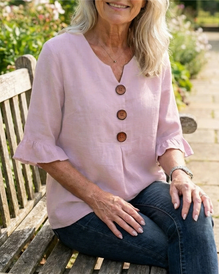 Sophia | Linen-Cotton Ruffle Blouse