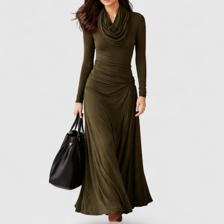 Olive Green | Turtleneck Pleated Maxi Dress