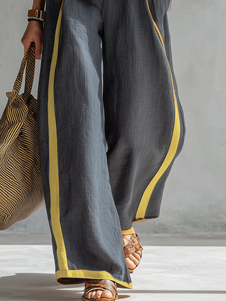 Amber™ | Two-Tone Gray Cotton-Linen Vest & Pants Set
