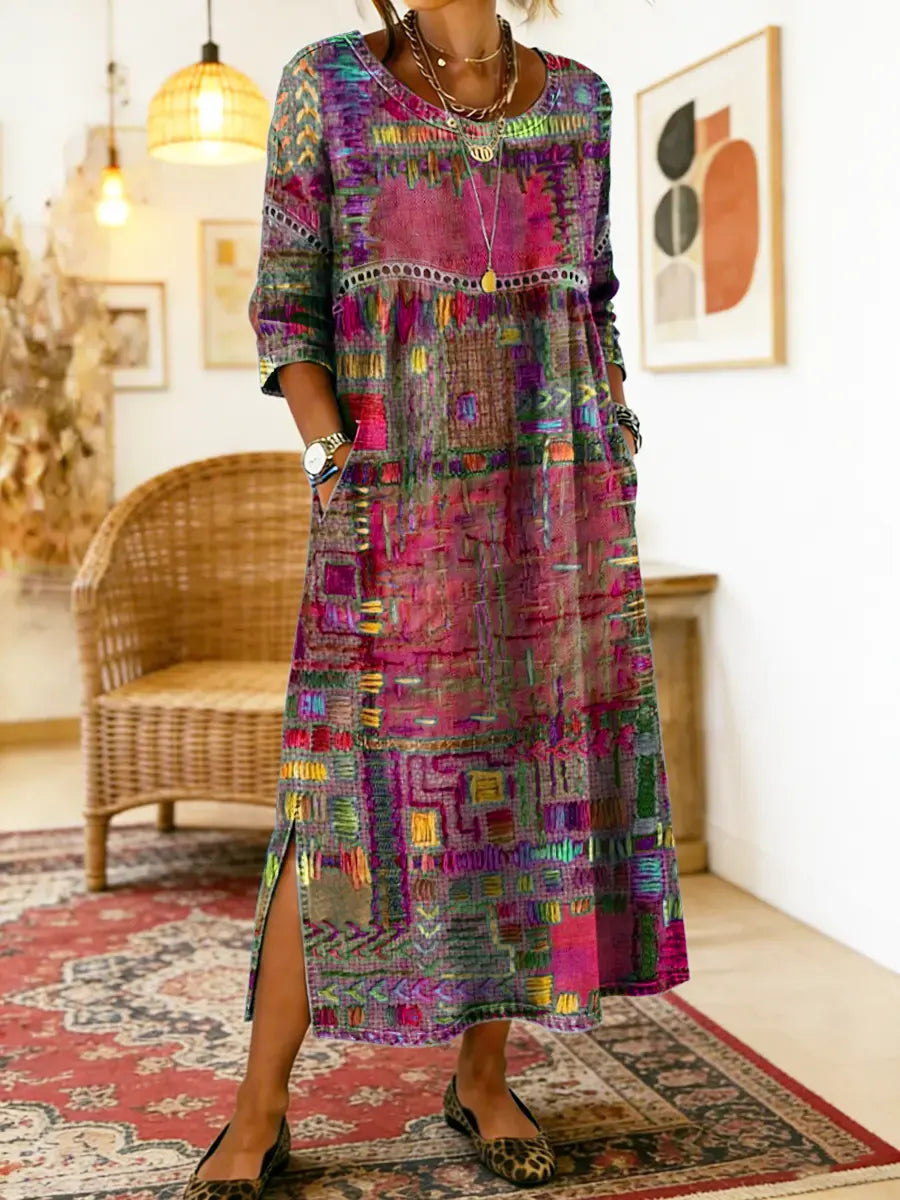 Manuela ethnic patchwork denim dress collection