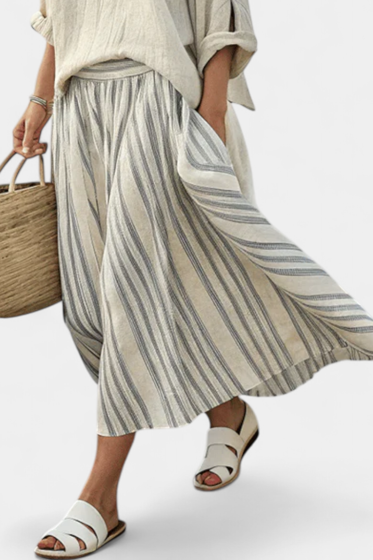 Skylar | Comfortable Loose Blouse & Striped Midi Skirt