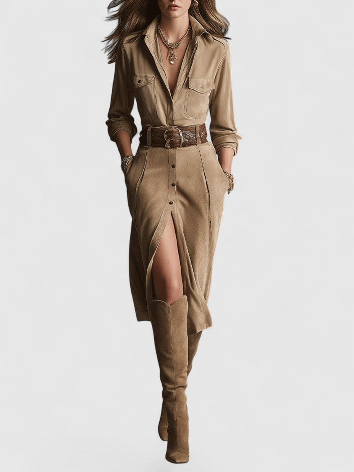Savannah Suede Button-Front Midi Dress