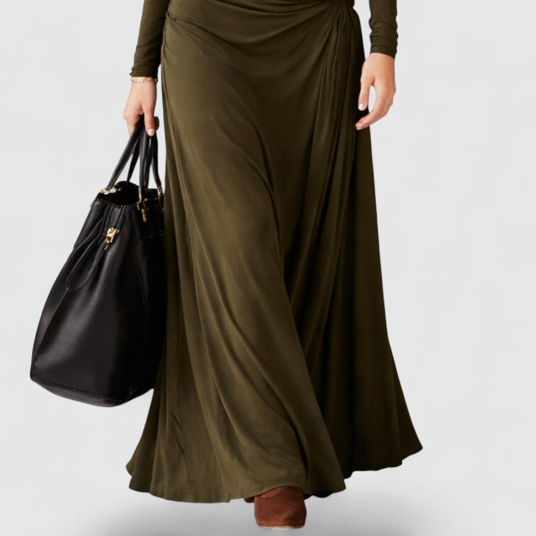 Olive Green | Turtleneck Pleated Maxi Dress