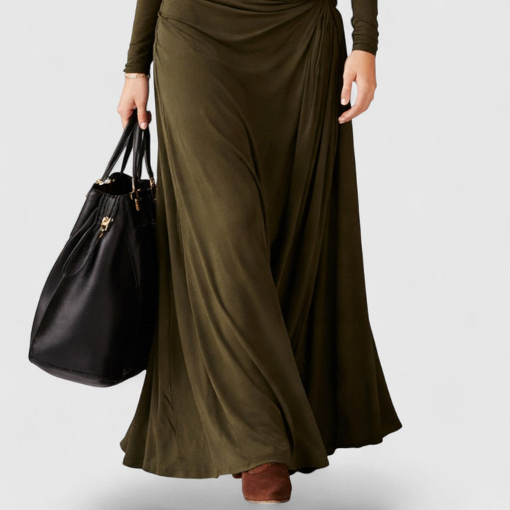 Olive Green | Turtleneck Pleated Maxi Dress