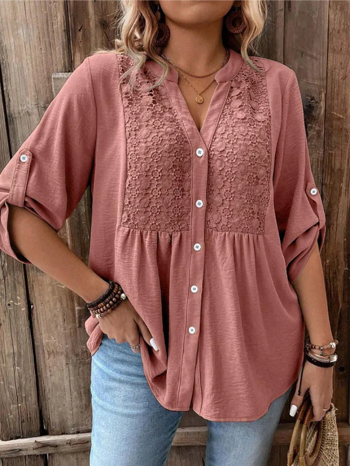 Noor™ |  Effortless V-Neck Button Blouse