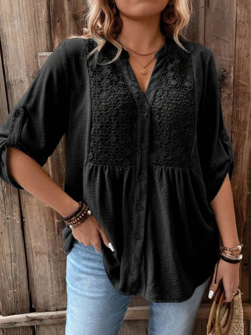 Noor™ |  Effortless V-Neck Button Blouse