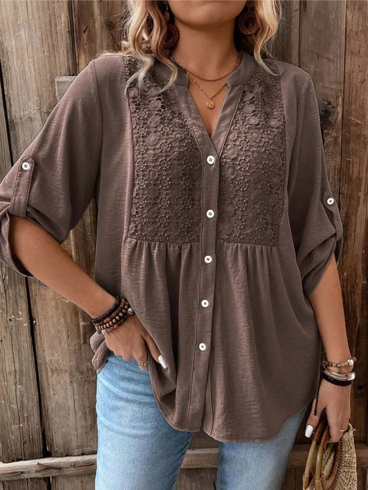 Noor™ |  Effortless V-Neck Button Blouse