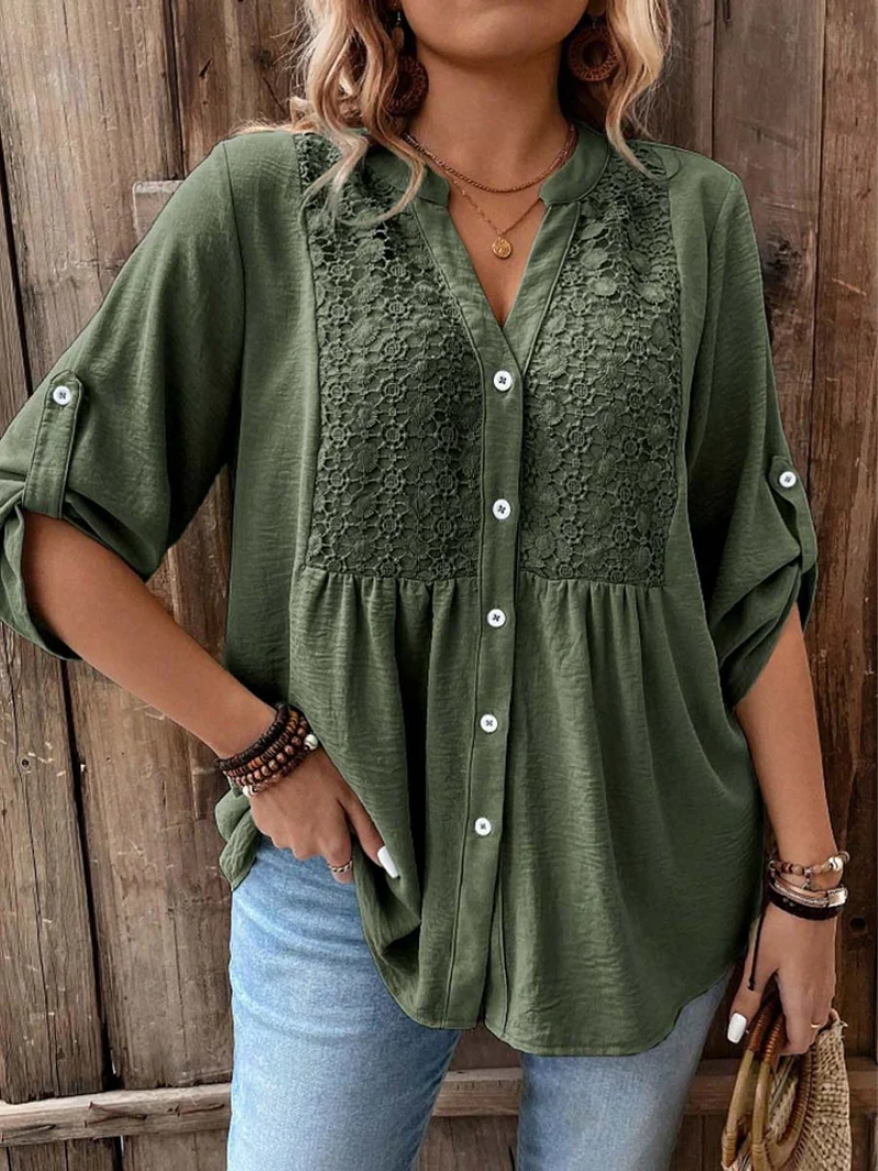 Noor™ |  Effortless V-Neck Button Blouse
