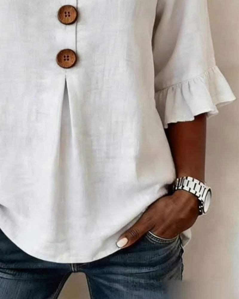 Sophia | Linen-Cotton Ruffle Blouse