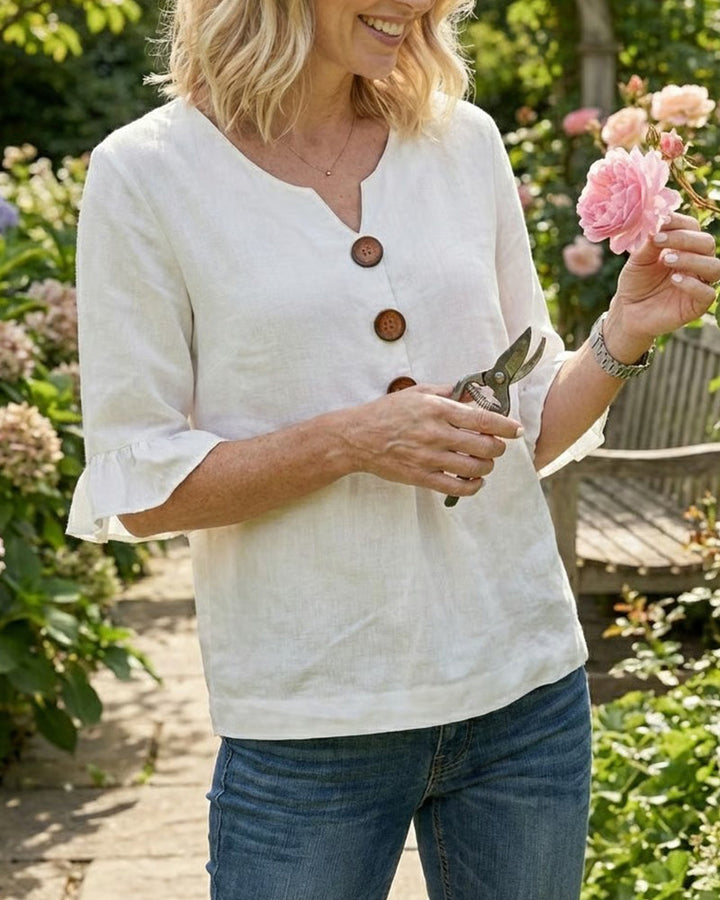 Sophia | Linen-Cotton Ruffle Blouse