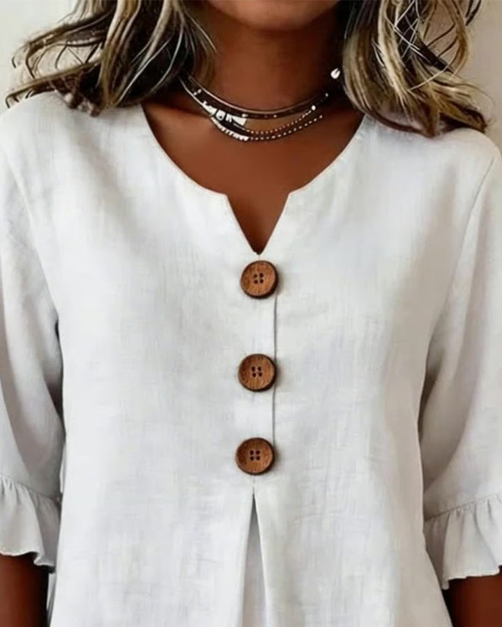 Sophia | Linen-Cotton Ruffle Blouse