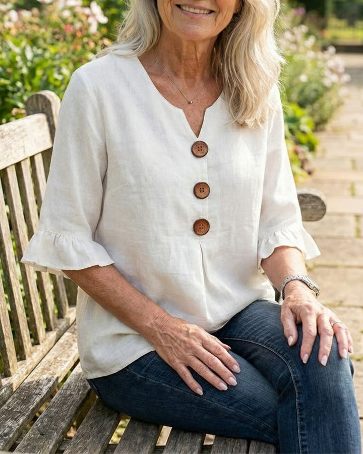 Sophia | Linen-Cotton Ruffle Blouse