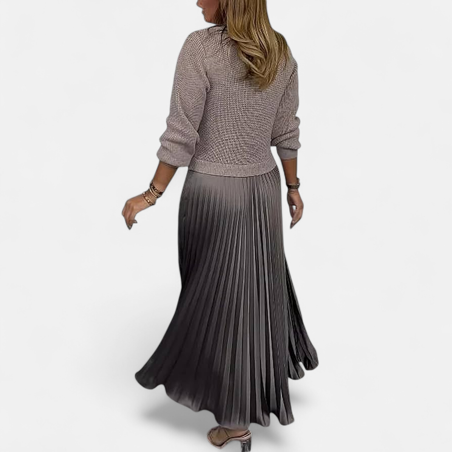 CLAUDIA - MAXI DRESS WITH SWEATER AND PLEATED SKIRT
