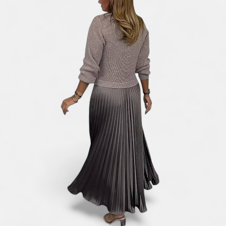 CLAUDIA - MAXI DRESS WITH SWEATER AND PLEATED SKIRT