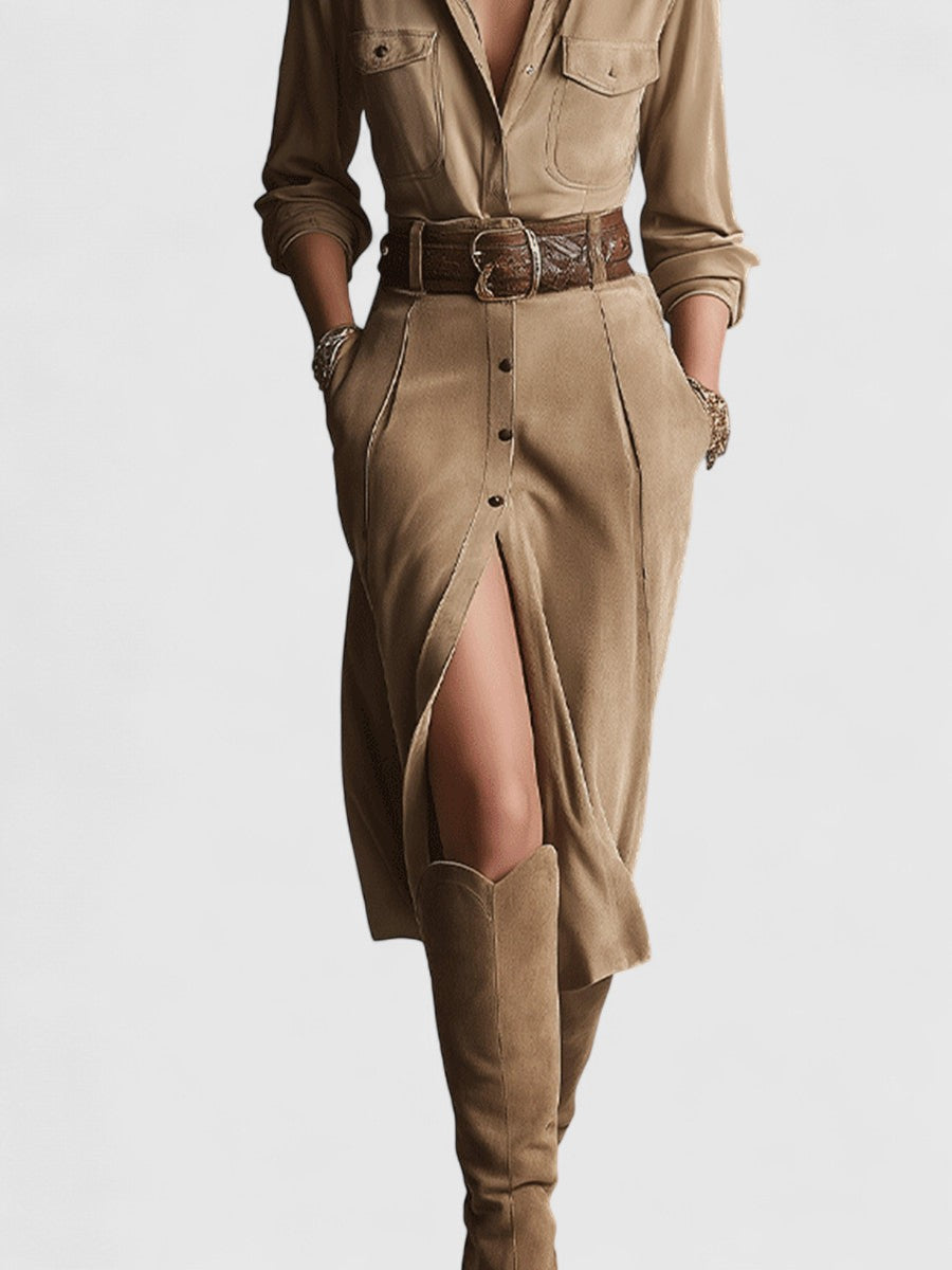 Savannah Suede Button-Front Midi Dress
