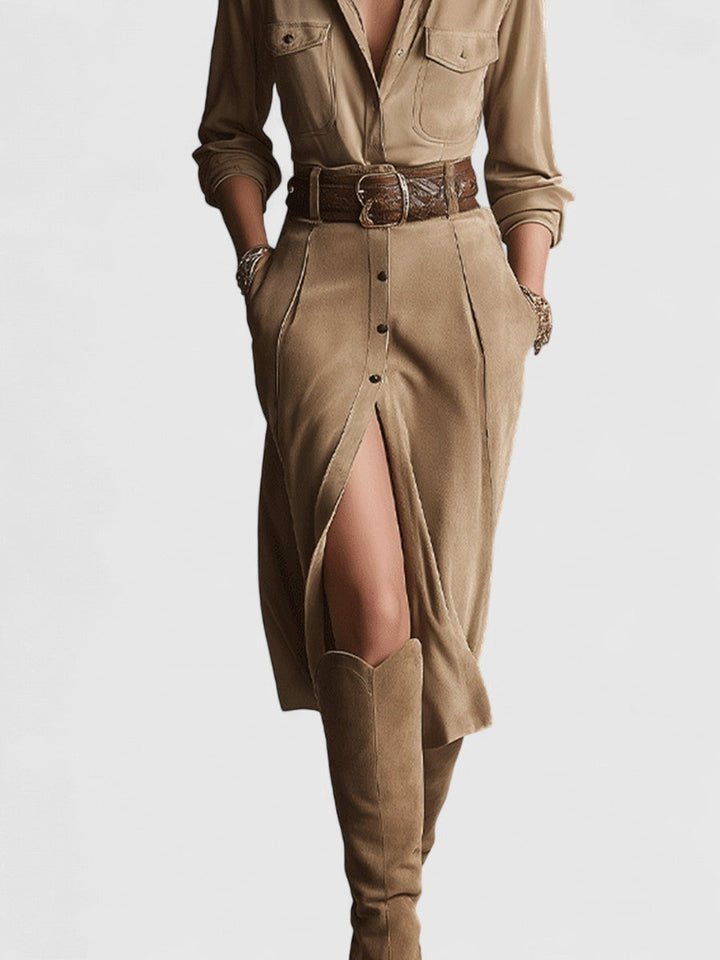 Savannah Suede Button-Front Midi Dress