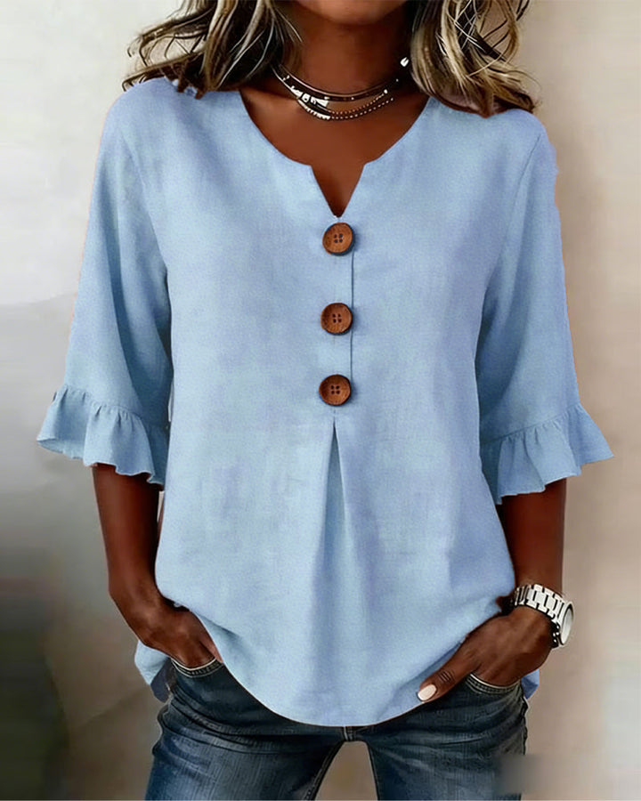 Sophia | Linen-Cotton Ruffle Blouse