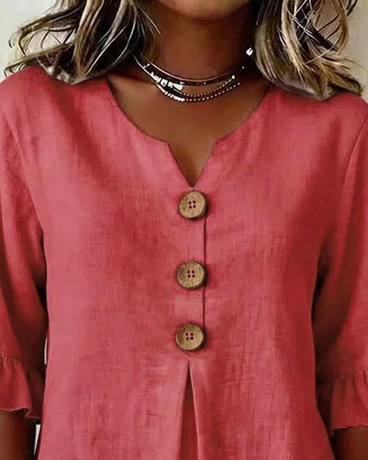 Sophia | Linen-Cotton Ruffle Blouse