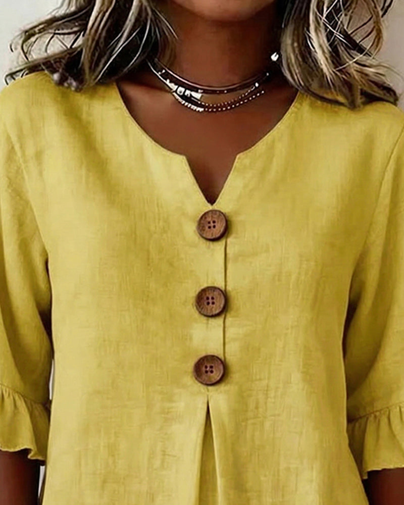 Sophia | Linen-Cotton Ruffle Blouse