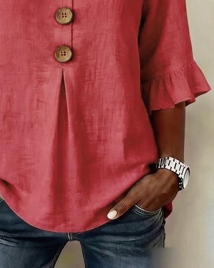 Sophia | Linen-Cotton Ruffle Blouse