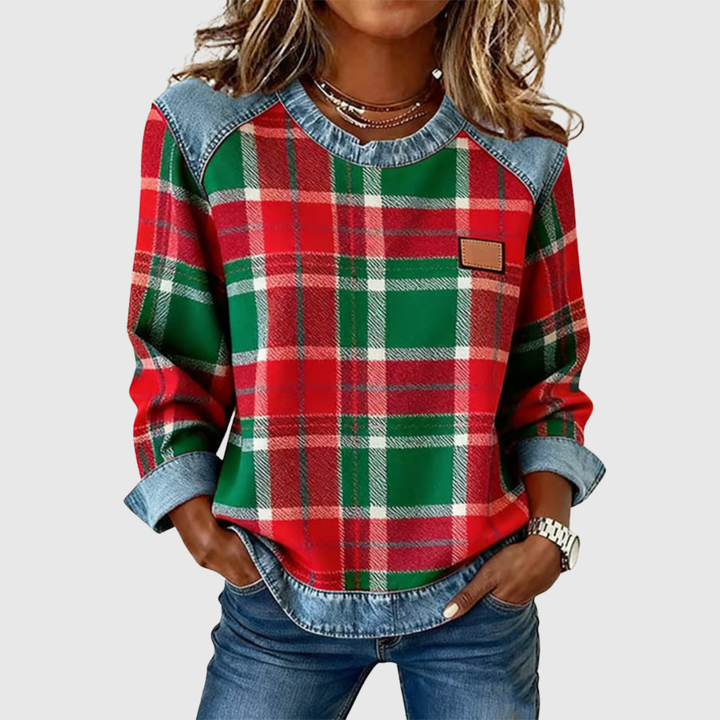 Madison | Sweatshirt Checkered Patchwork