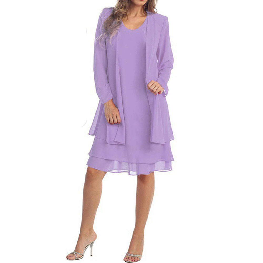 Blossom Row | 2-Piece Chiffon Dress Set with Cardigan - Sizes S-5XL