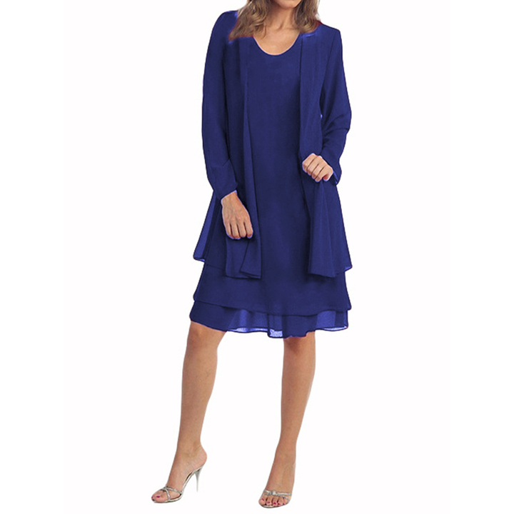 Blossom Row | 2-Piece Chiffon Dress Set with Cardigan - Sizes S-5XL