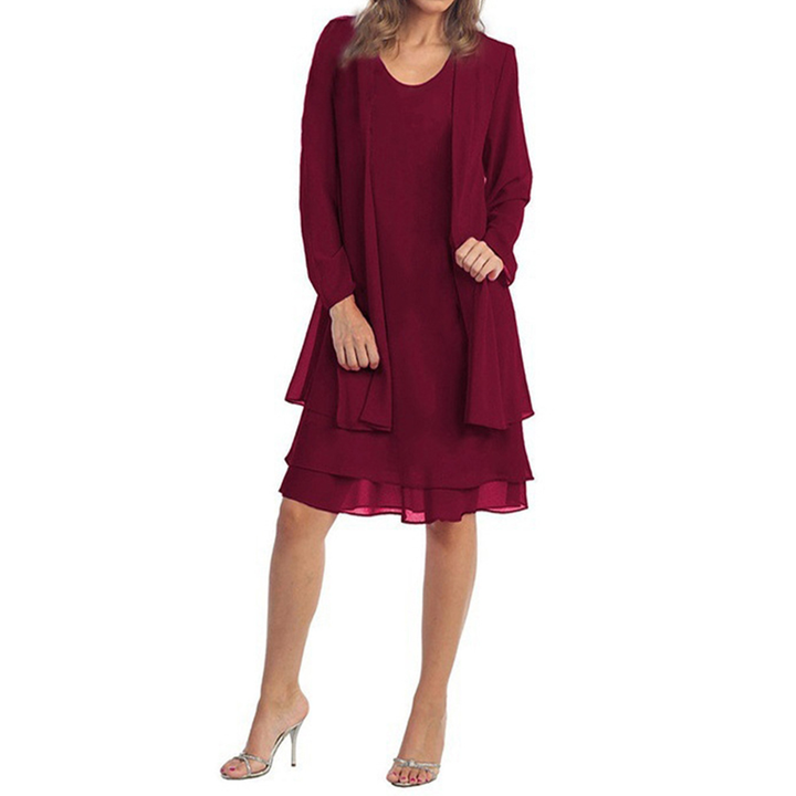 Blossom Row | 2-Piece Chiffon Dress Set with Cardigan - Sizes S-5XL