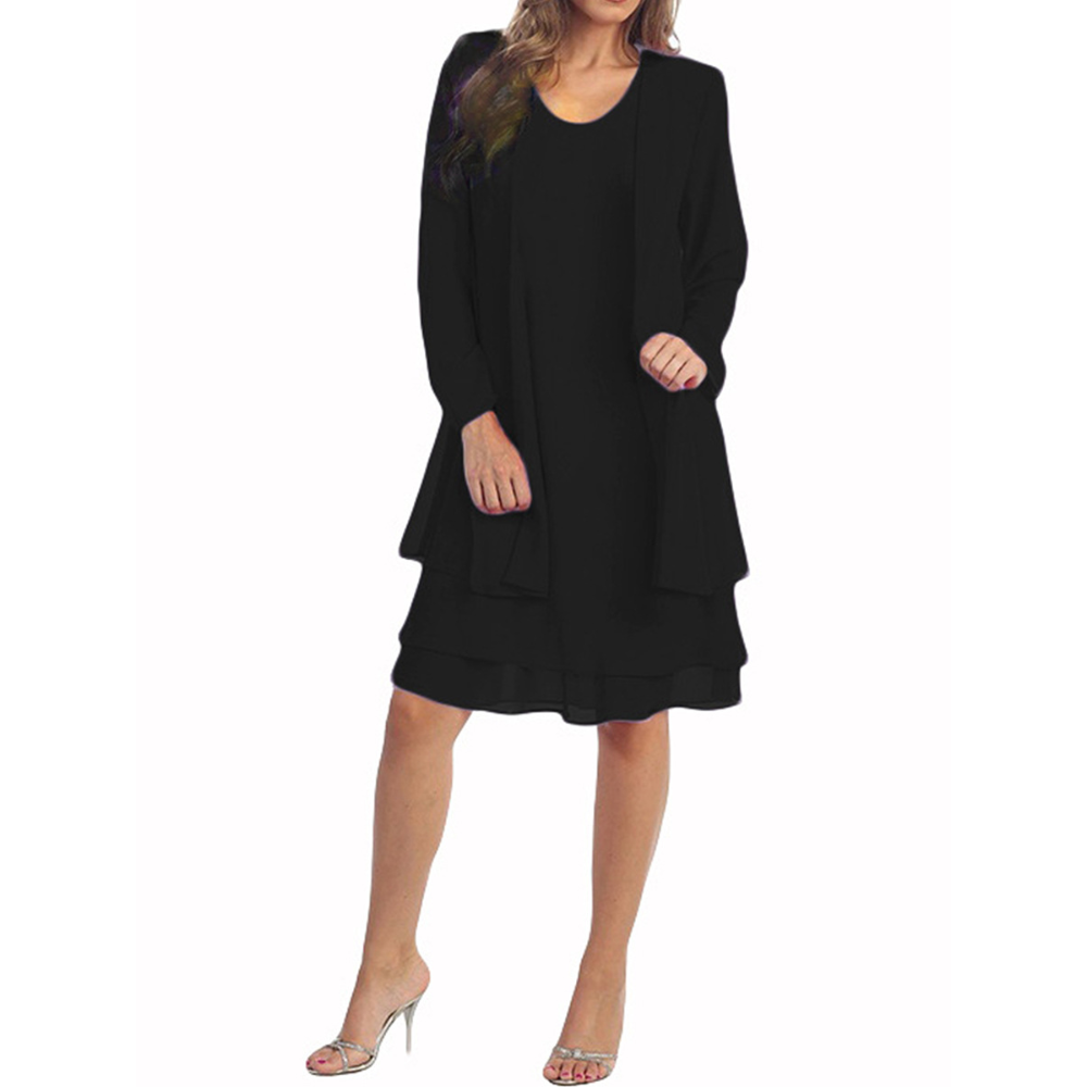 Blossom Row | 2-Piece Chiffon Dress Set with Cardigan - Sizes S-5XL