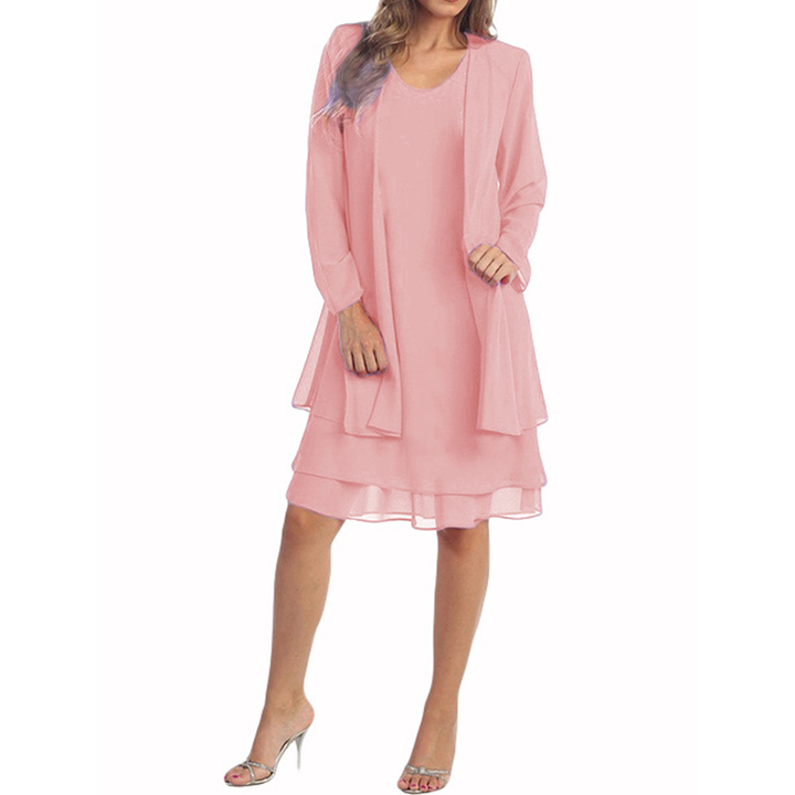 Blossom Row | 2-Piece Chiffon Dress Set with Cardigan - Sizes S-5XL