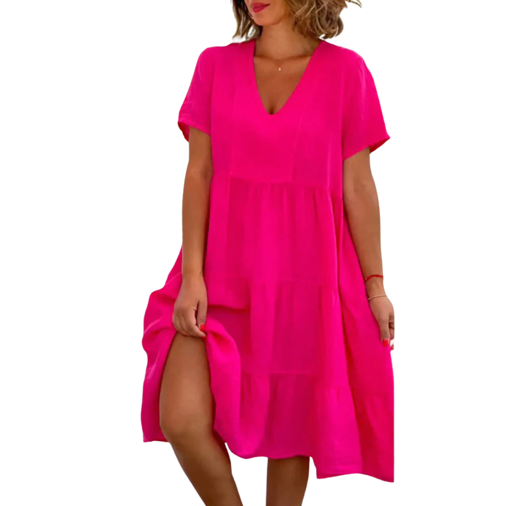 Olivia | Breezy V-Neck Tiered Midi Dress