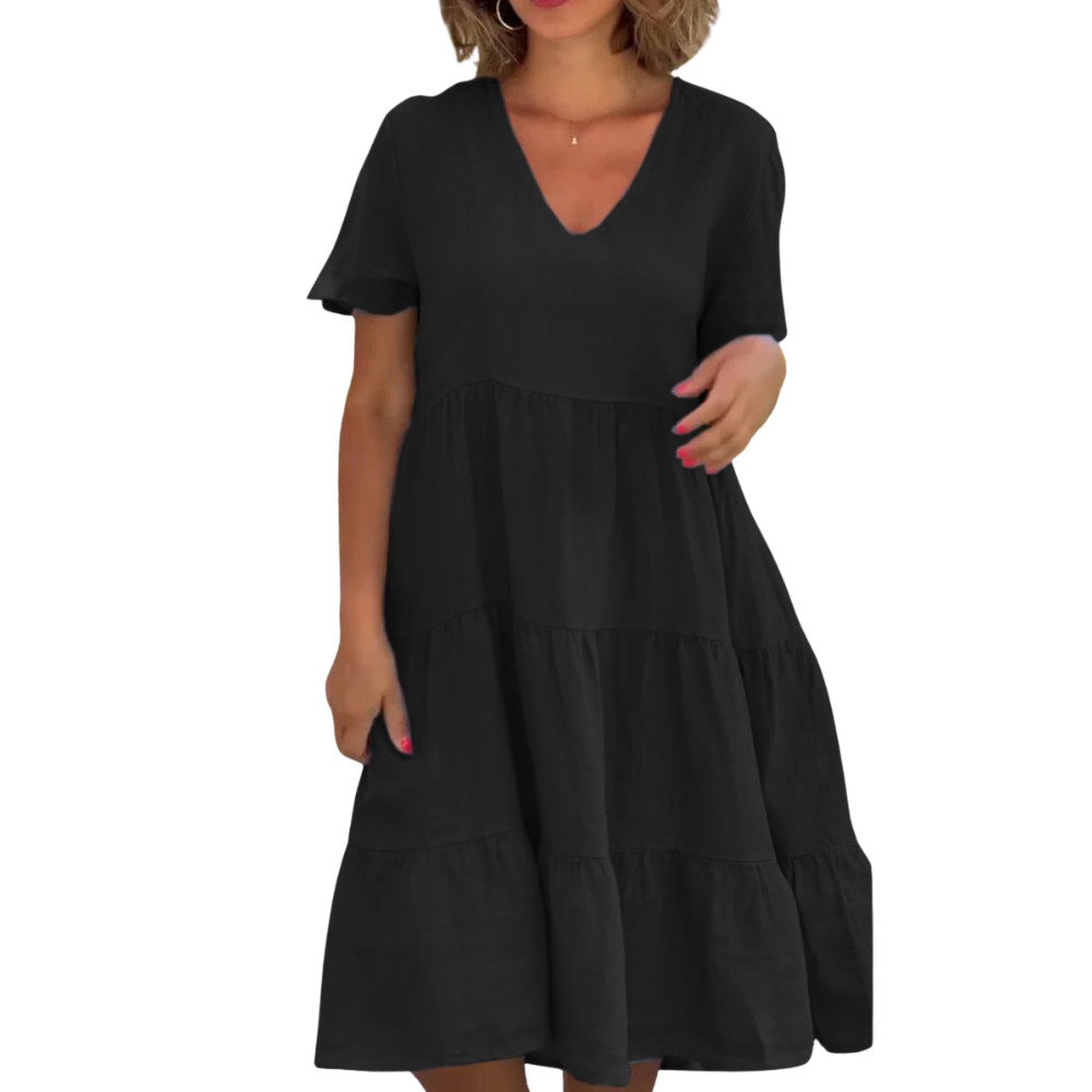 Olivia | Breezy V-Neck Tiered Midi Dress