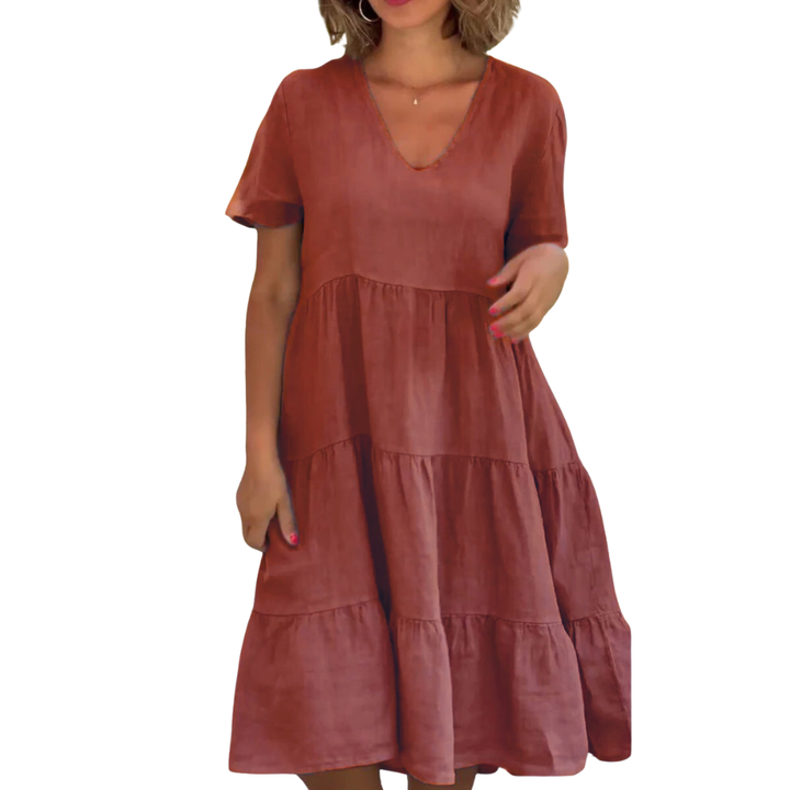 Olivia | Breezy V-Neck Tiered Midi Dress