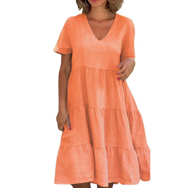 Olivia | Breezy V-Neck Tiered Midi Dress