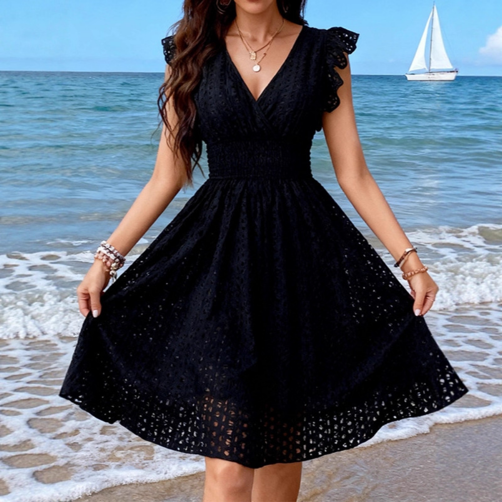 Diana | The Riviera Eyelet Midi Dress – V-Neck Cotton Sundress
