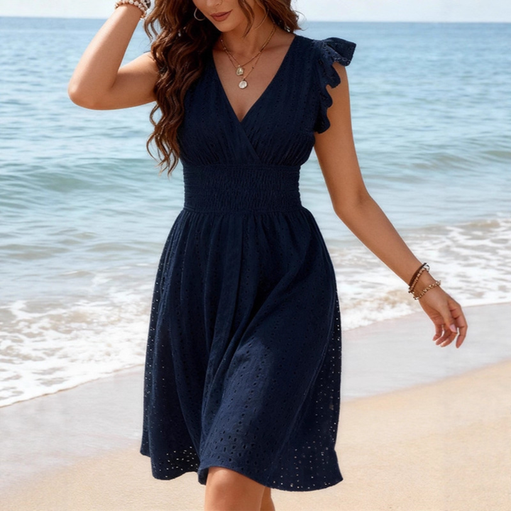Diana | The Riviera Eyelet Midi Dress – V-Neck Cotton Sundress