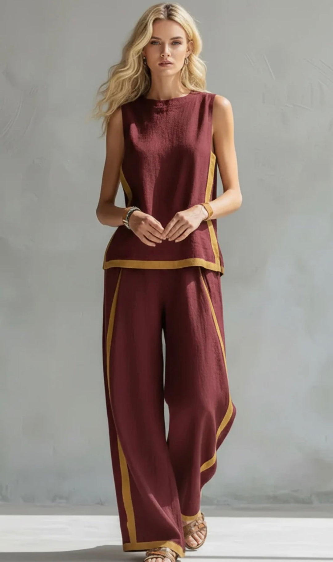 Amber™ | Two-Tone Gray Cotton-Linen Vest & Pants Set