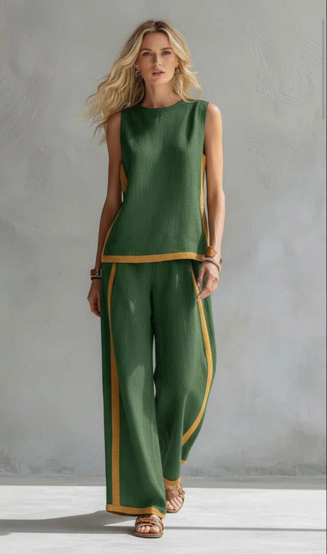 Amber™ | Two-Tone Gray Cotton-Linen Vest & Pants Set