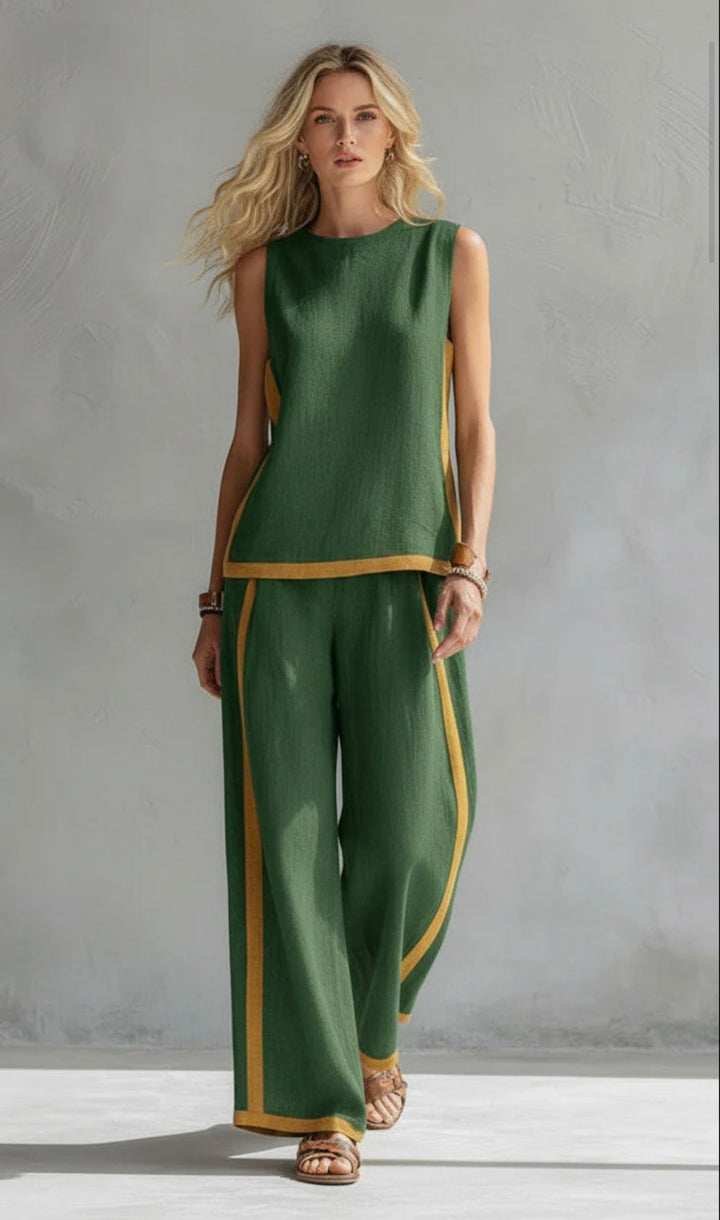 Amber™ | Two-Tone Gray Cotton-Linen Vest & Pants Set