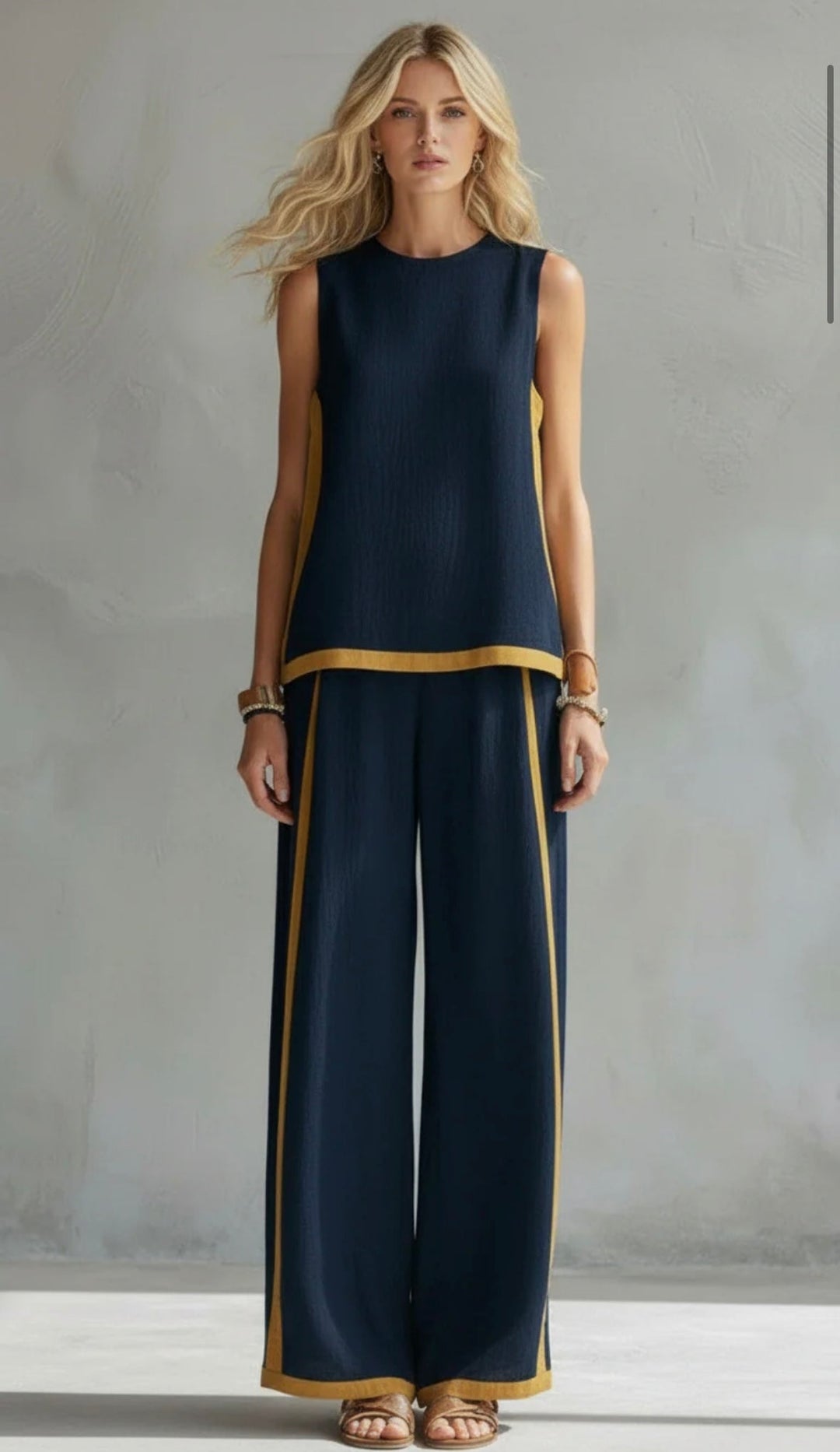 Amber™ | Two-Tone Gray Cotton-Linen Vest & Pants Set
