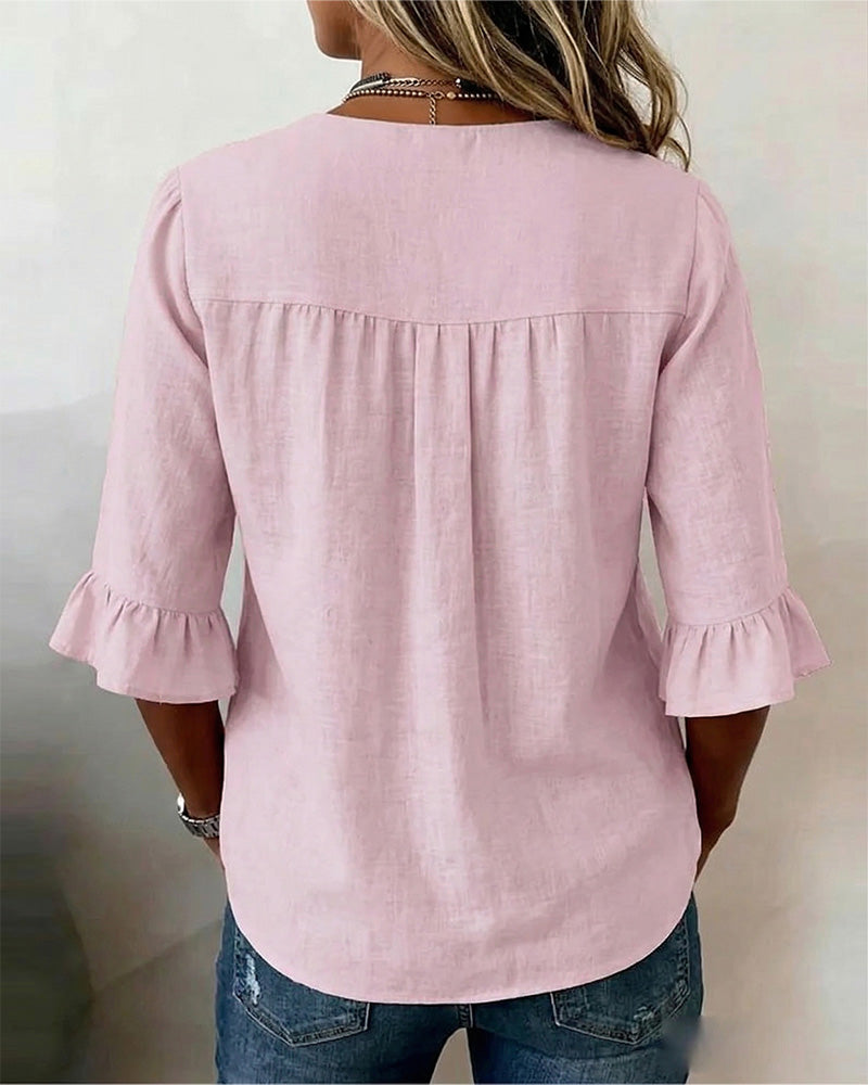 Sophia | Linen-Cotton Ruffle Blouse