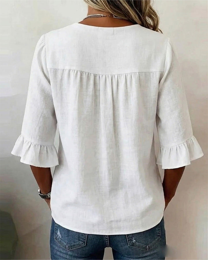 Sophia | Linen-Cotton Ruffle Blouse