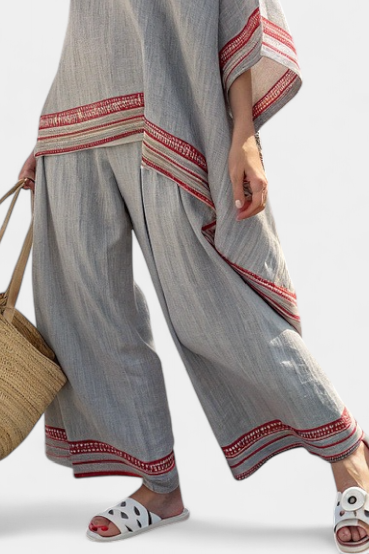 Bella | Sophisticated Asymmetrical Blouse & Ethnic Wide-Leg Pants