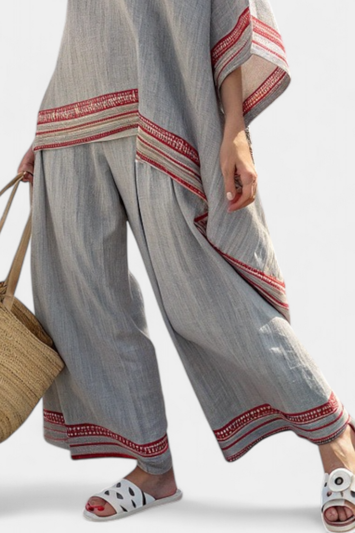 Bella | Sophisticated Asymmetrical Blouse & Ethnic Wide-Leg Pants