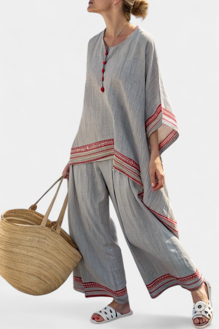 Bella | Sophisticated Asymmetrical Blouse & Ethnic Wide-Leg Pants