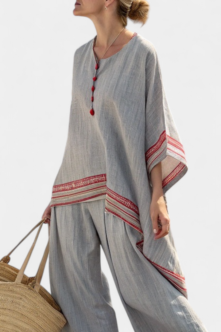 Bella | Sophisticated Asymmetrical Blouse & Ethnic Wide-Leg Pants