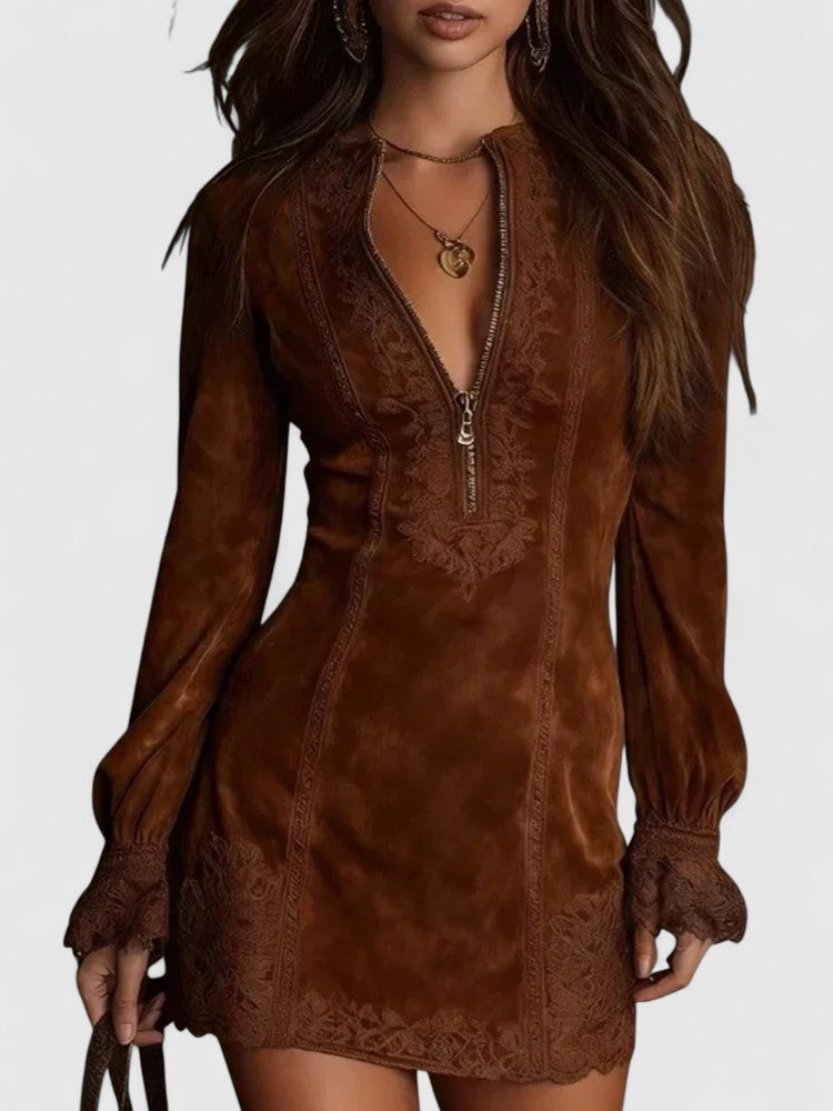 VALERIE™ | Suede Lace Zip Mini Dress