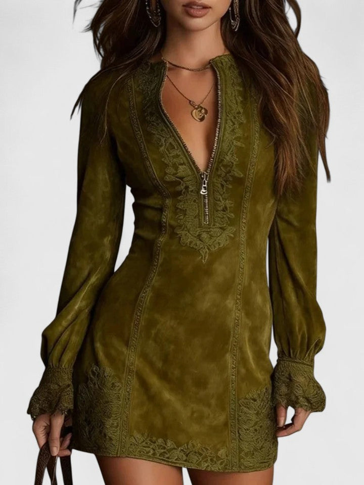 VALERIE™ | Suede Lace Zip Mini Dress